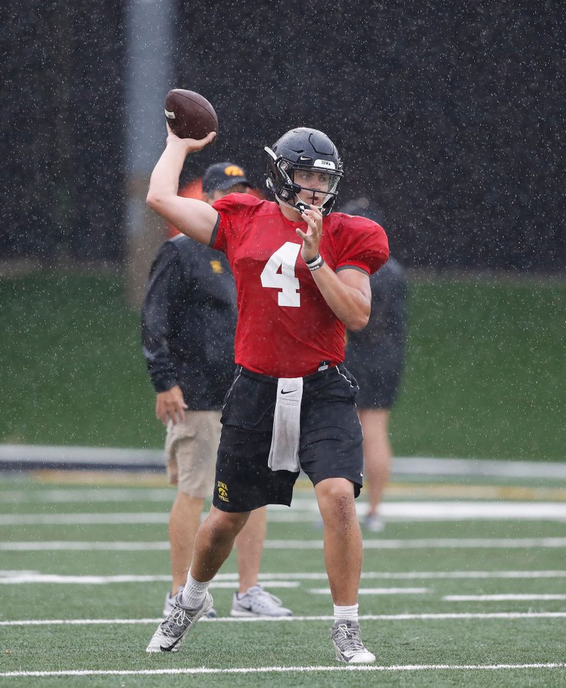Iowa Hawkeyes quarterback Nathan Stanley (4) during camp practice No. 15 Monday, August 20, 2018 at the Hansen Football Performance Center. (Brian Ray/hawkeyesports.com)