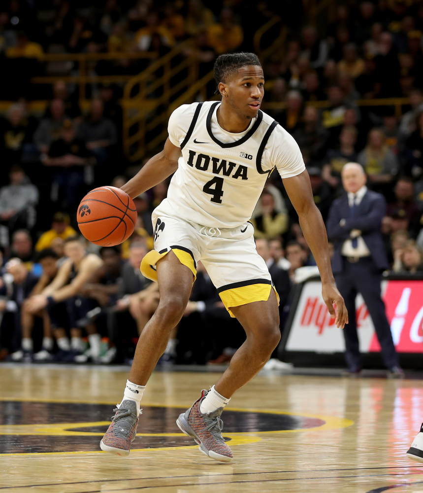 Iowa Hawkeyes guard Bakari Evelyn (4) against Penn State Saturday, February 29, 2020 at Carver-Hawkeye Arena. (Brian Ray/hawkeyesports.com)