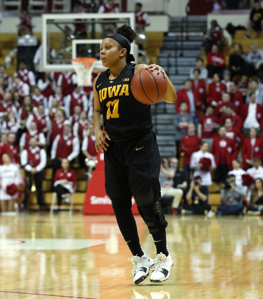Iowa Hawkeyes guard Tania Davis (11) against the Indiana Hoosiers Thursday, February 21, 2019 at Simon Skjodt Assembly Hall. (Brian Ray/hawkeyesports.com)