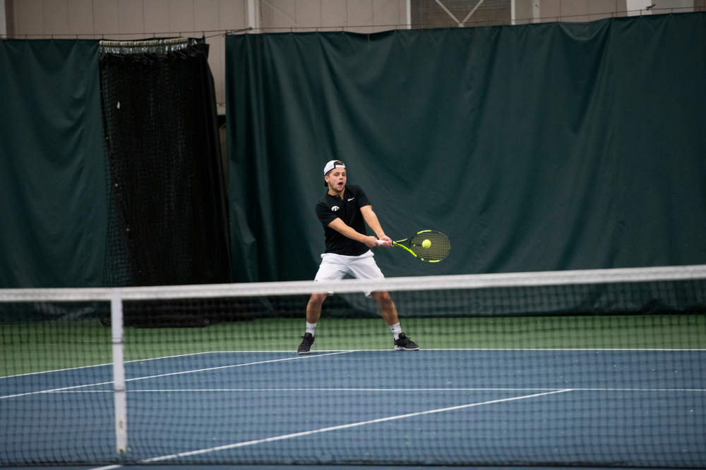 The Iowa men's tennis team competes against Cornell in The Rise Tennis Center in Ithaca, NY on Sunday, Feb. 24, 2019.