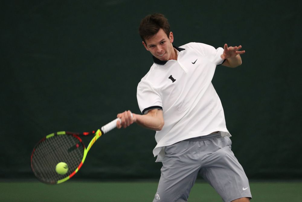 Iowa's Piotr Smietana against Western Michigan Saturday, January 19, 2019 at the Hawkeye Tennis and Recreation Complex. (Brian Ray/hawkeyesports.com)