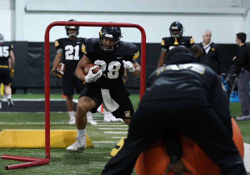Iowa Hawkeyes running back Toren Young (28) during preparation for the 2019 Outback Bowl Monday, December 17, 2018 at the Hansen Football Performance Center. (Brian Ray/hawkeyesports.com)