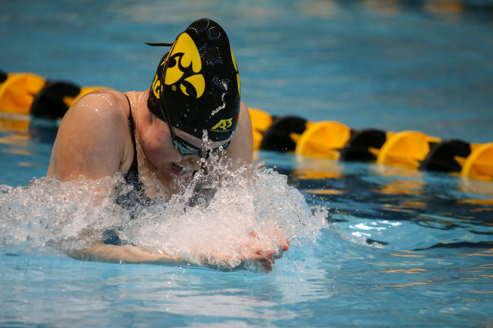 Emilia Sansome during Iowa women’s swimming and diving vs Rutgers on Friday, November 8, 2019 at the Campus Wellness and Recreation Center. (Lily Smith/hawkeyesports.com)