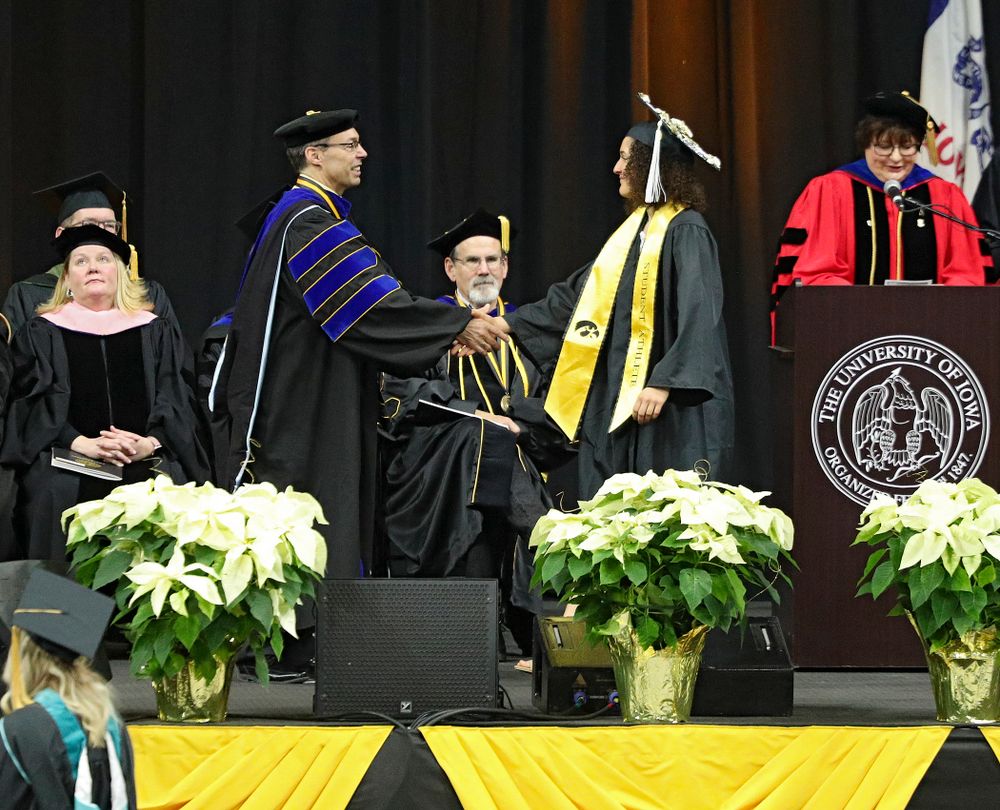 Iowa Track and Field’s Tia Saunders during the College of Liberal Arts and Sciences and University College Fall 2019 Commencement ceremony at Carver-Hawkeye Arena in Iowa City on Saturday, December 21, 2019. (Stephen Mally/hawkeyesports.com)