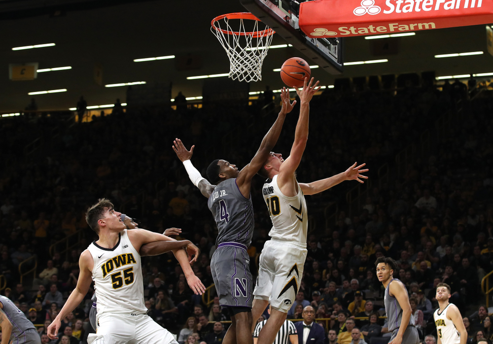 Iowa Hawkeyes guard Joe Wieskamp (10) against the Northwestern Wildcats Sunday, February 10, 2019 at Carver-Hawkeye Arena. (Brian Ray/hawkeyesports.com)