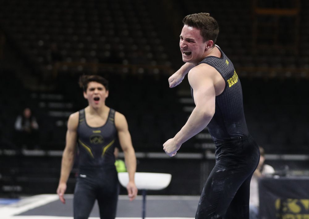Iowa's Jake Brodarzon competes on the parallel bars against the Ohio State Buckeyes Saturday, March 16, 2019 at Carver-Hawkeye Arena. (Brian Ray/hawkeyesports.com)