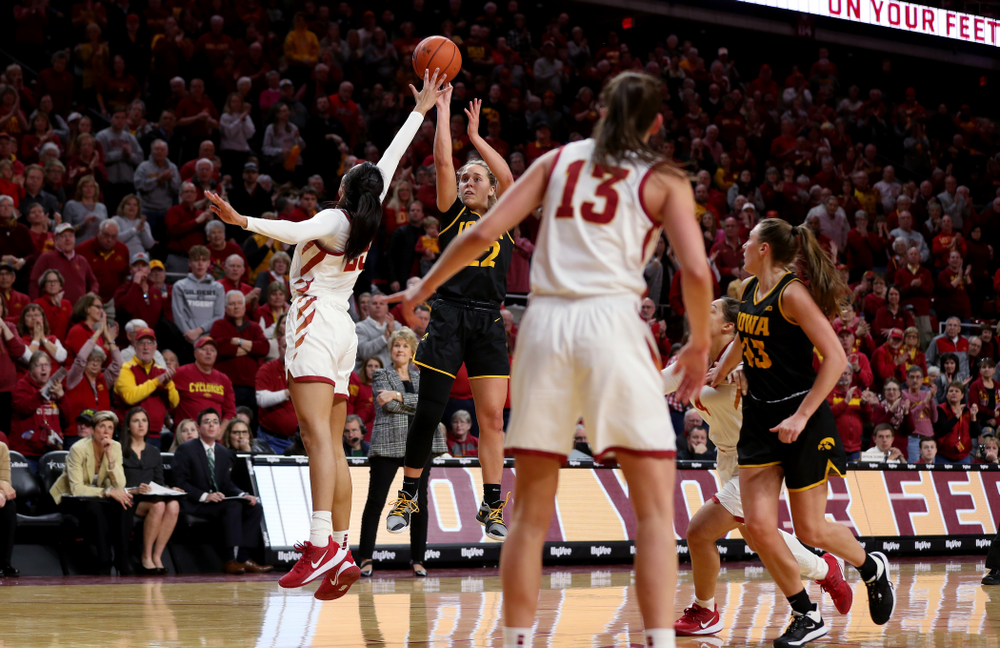 Iowa Hawkeyes guard Kathleen Doyle (22) against the Iowa State Cyclones Wednesday, December 11, 2019 at Hilton Coliseum in Ames, Iowa(Brian Ray/hawkeyesports.com)