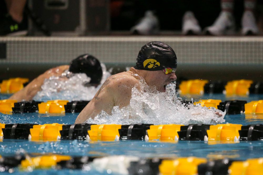 Iowa's Tanner Nelson at the 200-yard breaststroke race Saturday, March 2, 2019 at the Campus Recreation and Wellness Center. (Lily Smith/hawkeyesports.com)