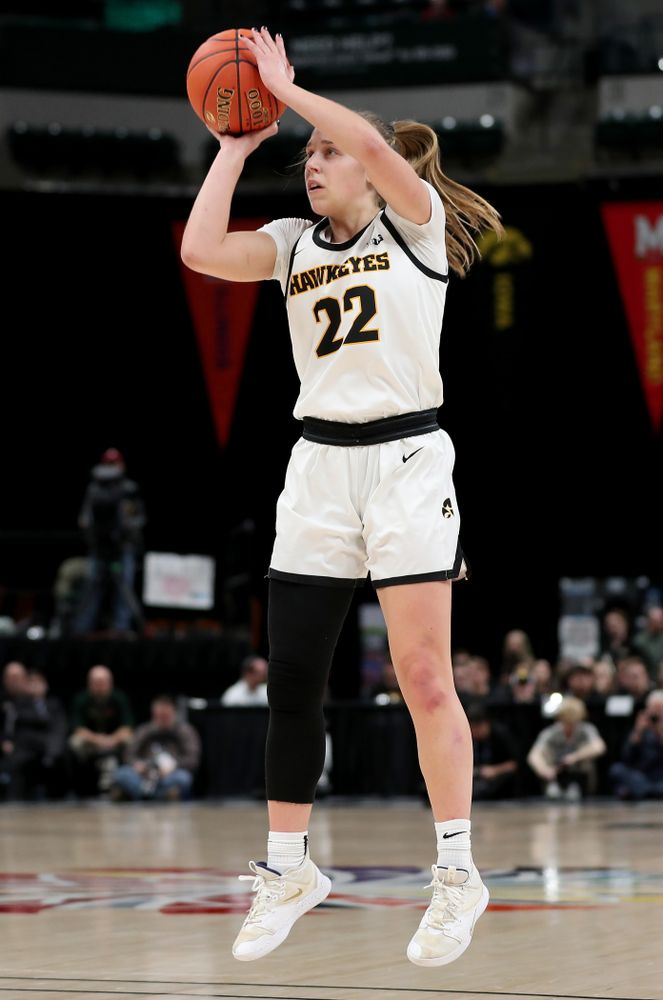 Iowa Hawkeyes guard Kathleen Doyle (22) against Ohio State in the quarterfinals of the Big Ten Basketball Tournament Friday, March 6, 2020 at Bankers Life Fieldhouse in Indianapolis. (Brian Ray/hawkeyesports.com)