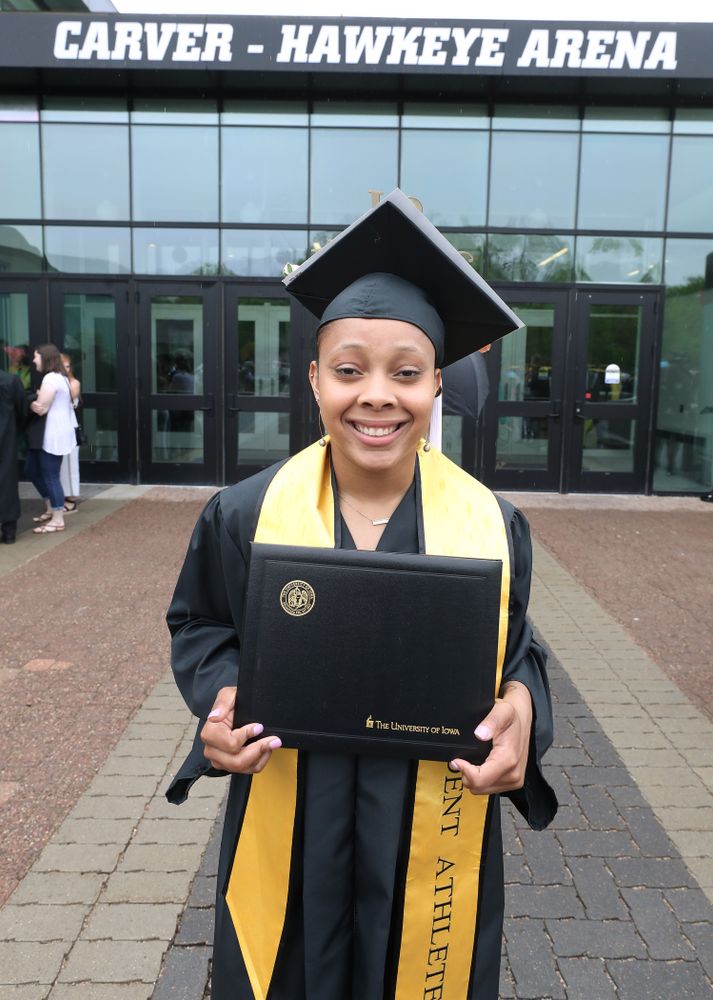 Iowa WomenÕs BasketballÕs Tania Davis during the College of Liberal Arts and Sciences spring commencement Saturday, May 11, 2019 at Carver-Hawkeye Arena. (Brian Ray/hawkeyesports.com)