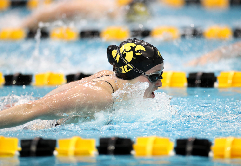 IowaÕs Kelsey Drake swims the 200 yard butterfly against the Michigan Wolverines Friday, November 1, 2019 at the Campus Recreation and Wellness Center. (Brian Ray/hawkeyesports.com)
