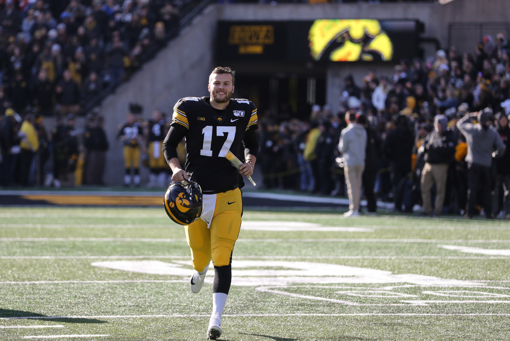 Iowa Hawkeyes quarterback Ryan Schmidt (17) during Senior Day festivities before their game against the Illinois Fighting Illini Saturday, November 23, 2019 at Kinnick Stadium. (Brian Ray/hawkeyesports.com)