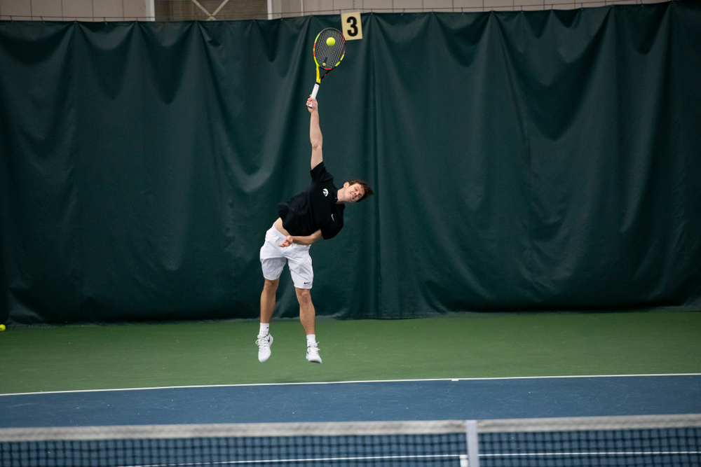 The Iowa men's tennis team competes against Cornell in The Rise Tennis Center in Ithaca, NY on Sunday, Feb. 24, 2019.