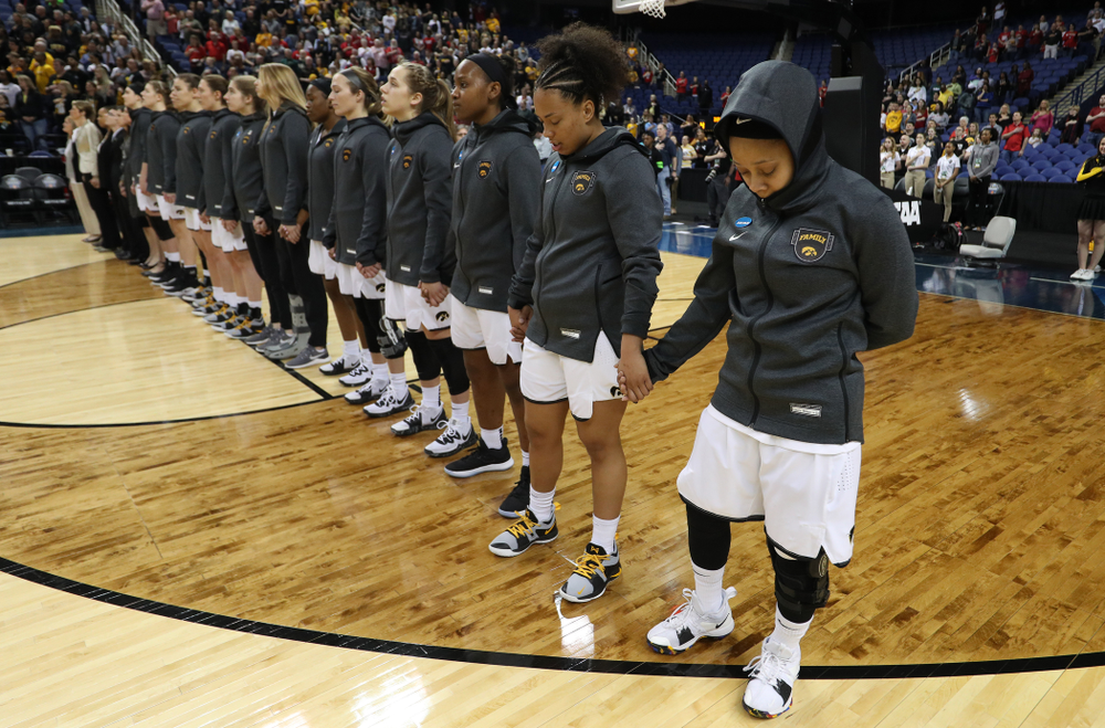 The Iowa Hawkeyes against the NC State Wolfpack in the regional semi-final of the 2019 NCAA Women's College Basketball Tournament Saturday, March 30, 2019 at Greensboro Coliseum in Greensboro, NC.(Brian Ray/hawkeyesports.com)