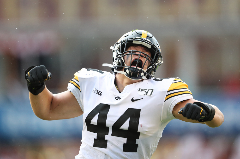 Iowa Hawkeyes linebacker Seth Benson (44) against the Iowa State Cyclones Saturday, September 14, 2019 at Jack Trice Stadium in Ames, Iowa. (Brian Ray/hawkeyesports.com)