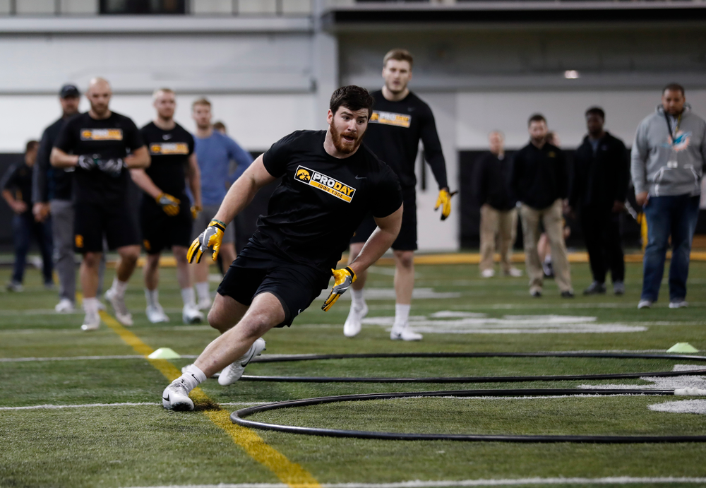Iowa Hawkeyes linebacker Josey Jewell (43) during the team's annual pro day Monday, March 26, 2018 at the Hansen Football Performance Center. (Brian Ray/hawkeyesports.com)