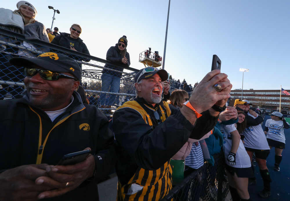 The Iowa Hawkeyes celebrate their victory over Penn State in the 2019 Big Ten Field Hockey Tournament Championship Game Sunday, November 10, 2019 in State College. (Brian Ray/hawkeyesports.com)
