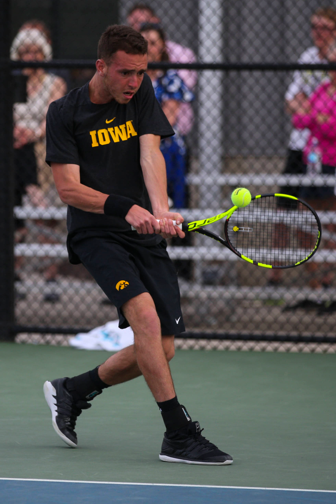 IowaÕs Kareem Allaf at tennis vs Illinois State on Sunday, April 21, 2019 at the Hawkeye Tennis and Recreation Complex. (Lily Smith/hawkeyesports.com)