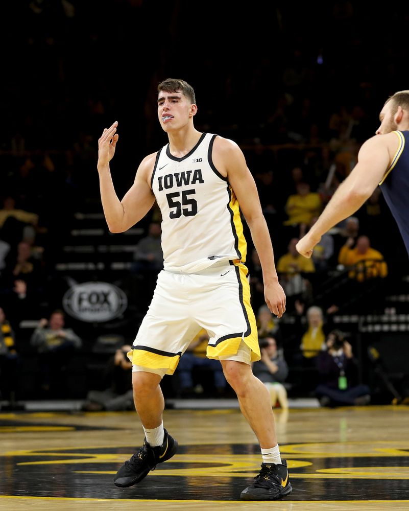 Iowa Hawkeyes forward Luka Garza (55) against the Michigan Wolverines Friday, January 17, 2020 at Carver-Hawkeye Arena. (Brian Ray/hawkeyesports.com)