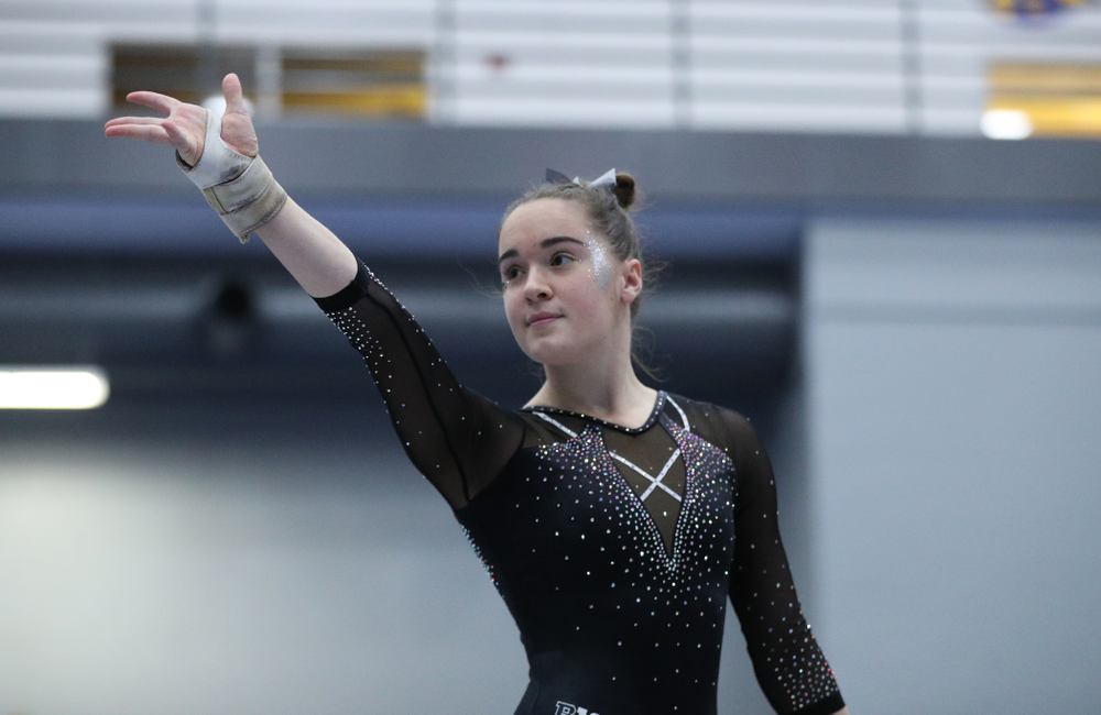 Allie Gilchrist competes on the floor during the Black and Gold intrasquad meet Saturday, December 1, 2018 at the University of Iowa Field House. (Brian Ray/hawkeyesports.com)