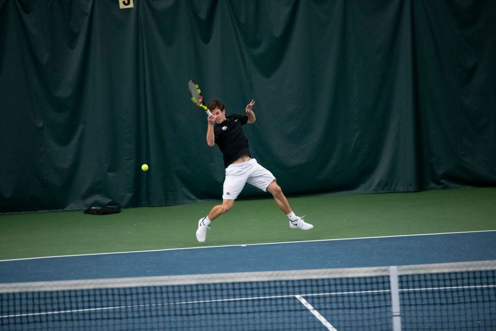 The Iowa men's tennis team competes against Cornell in The Rise Tennis Center in Ithaca, NY on Sunday, Feb. 24, 2019.