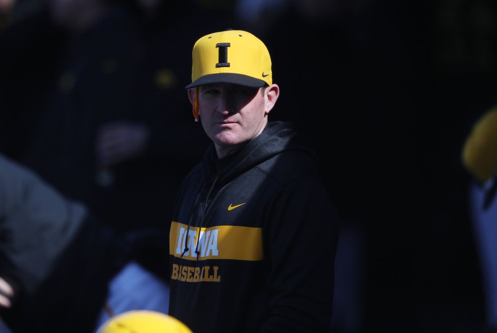 Assistant Head Coach Marty Sutherland against California State Northridge Sunday, March 17, 2019 at Duane Banks Field. (Brian Ray/hawkeyesports.com)