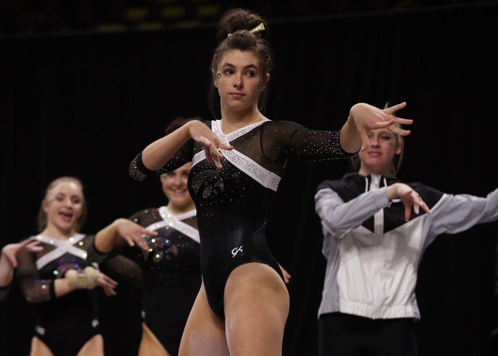 Iowa's Bridget Killian competes on the floor against the Rutgers Scarlet Knights Saturday, January 26, 2019 at Carver-Hawkeye Arena. (Brian Ray/hawkeyesports.com)