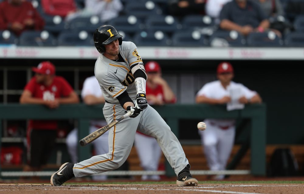 Iowa Hawkeyes catcher Austin Martin (34) against the Indiana Hoosiers in the first round of the Big Ten Baseball Tournament Wednesday, May 22, 2019 at TD Ameritrade Park in Omaha, Neb. (Brian Ray/hawkeyesports.com)