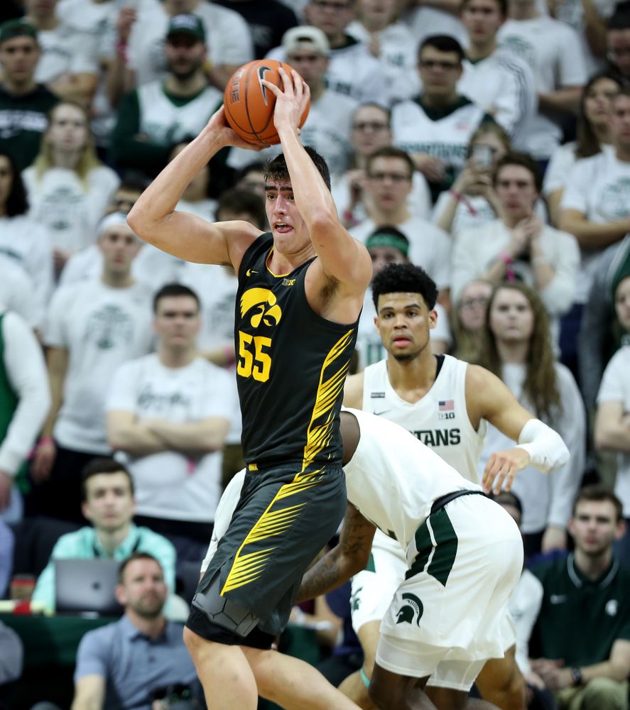 Iowa Hawkeyes forward Luka Garza (55) against Michigan State Tuesday, February 25, 2020 at the Breslin Center in East Lansing, MI. (Brian Ray/hawkeyesports.com)
