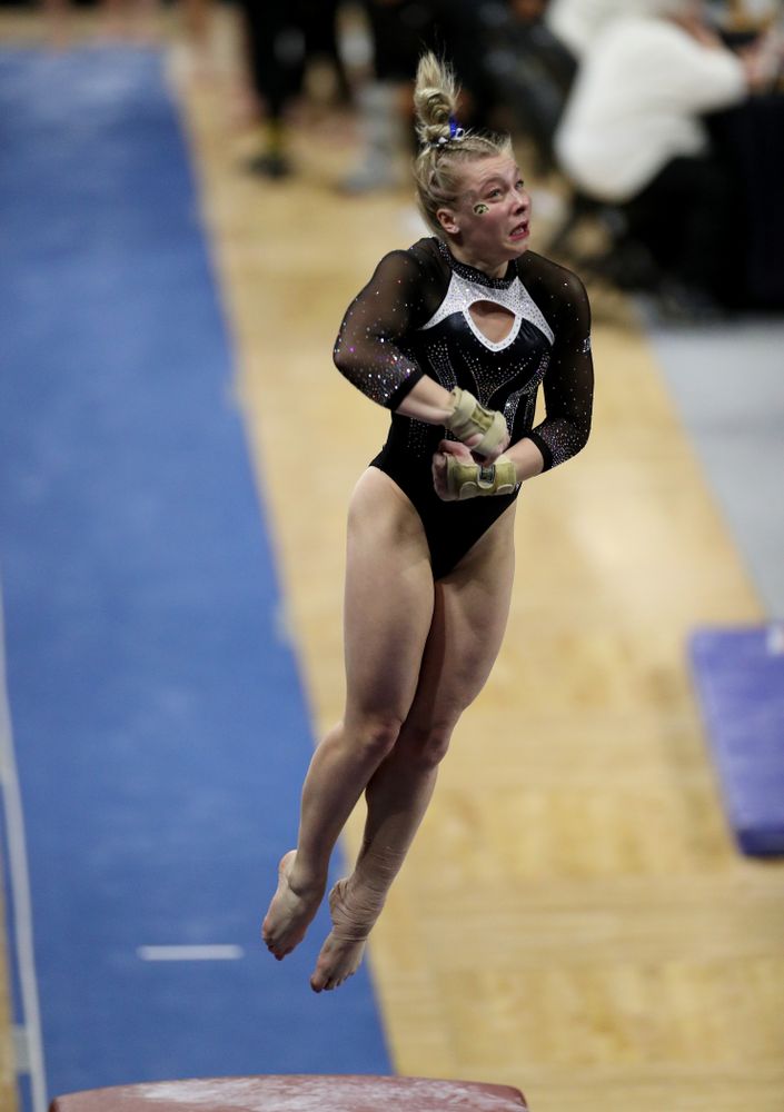 Iowa’s Madelyn Solomon competes on the vault against Michigan State Saturday, February 1, 2020 at Carver-Hawkeye Arena. (Brian Ray/hawkeyesports.com)