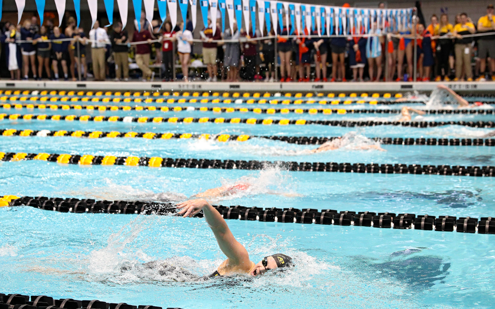 Iowa’s Lauren McDougall swims the women’s 500 yard freestyle preliminary event during the 2020 Women’s Big Ten Swimming and Diving Championships at the Campus Recreation and Wellness Center in Iowa City on Thursday, February 20, 2020. (Stephen Mally/hawkeyesports.com)