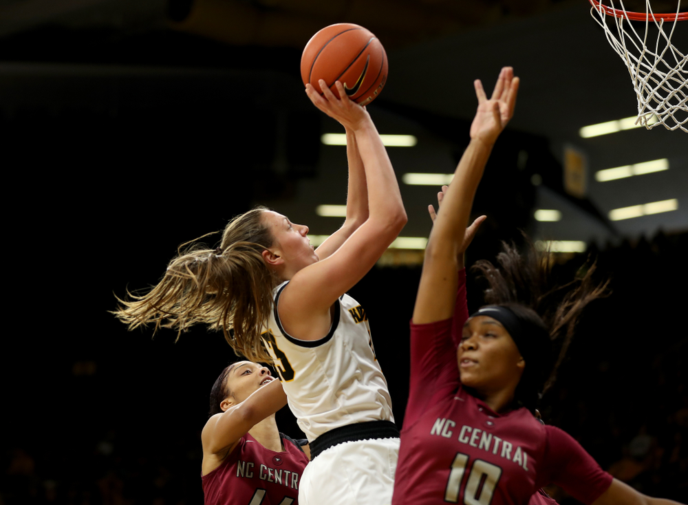 Iowa Hawkeyes forward Amanda Ollinger (43) against North Carolina Central Saturday, December 14, 2019 at Carver-Hawkeye Arena. (Brian Ray/hawkeyesports.com)