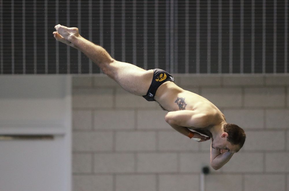 Anton Hoherz competes on the 3 meter board Thursday, November 15, 2018 during the 2018 Hawkeye Invitational at the Campus Recreation and Wellness Center. (Brian Ray/hawkeyesports.com)