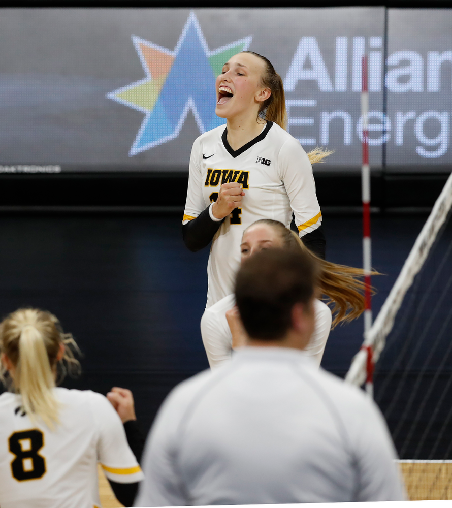 Iowa Hawkeyes outside hitter Cali Hoye (14) against Eastern Illinois Sunday, September 9, 2018 at Carver-Hawkeye Arena. (Brian Ray/hawkeyesports.com)