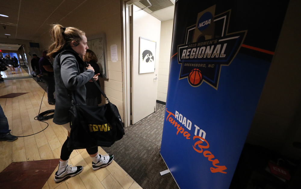 Iowa Hawkeyes guard Kathleen Doyle (22) against the NC State Wolfpack in the regional semi-final of the 2019 NCAA Women's College Basketball Tournament Saturday, March 30, 2019 at Greensboro Coliseum in Greensboro, NC.(Brian Ray/hawkeyesports.com)