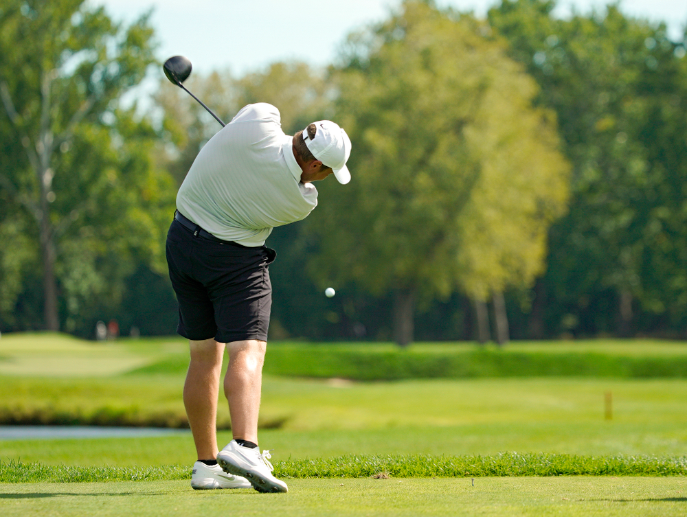 Iowa’s Alex Schaake tees off during the second day of the Golfweek Conference Challenge at the Cedar Rapids Country Club in Cedar Rapids on Monday, Sep 16, 2019. (Stephen Mally/hawkeyesports.com)