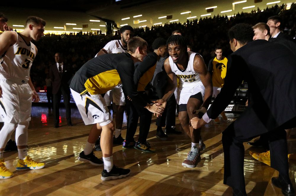 Iowa Hawkeyes forward Tyler Cook (25) is introduced before a game against Alabama State at Carver-Hawkeye Arena on November 21, 2018. (Tork Mason/hawkeyesports.com)