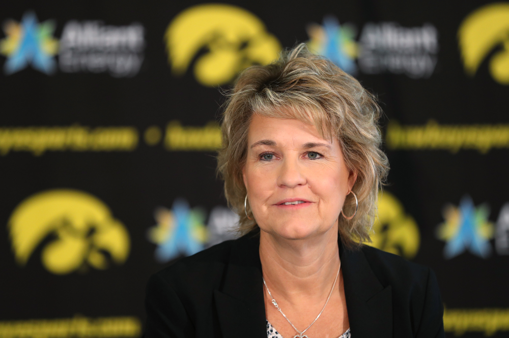 Iowa Hawkeyes head coach Lisa Bluder addresses reporters during the team's annual media day Wednesday, October 31, 2018 at Carver-Hawkeye Arena. (Brian Ray/hawkeyesports.com)
