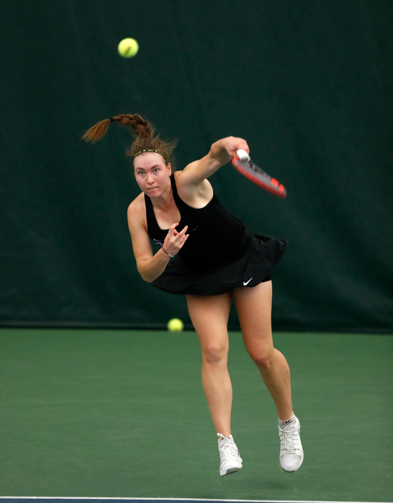 Anastasia Reimchen against Ohio State Sunday, March 25, 2018 at the Hawkeye Tennis and Recreation Center. (Brian Ray/hawkeyesports.com)