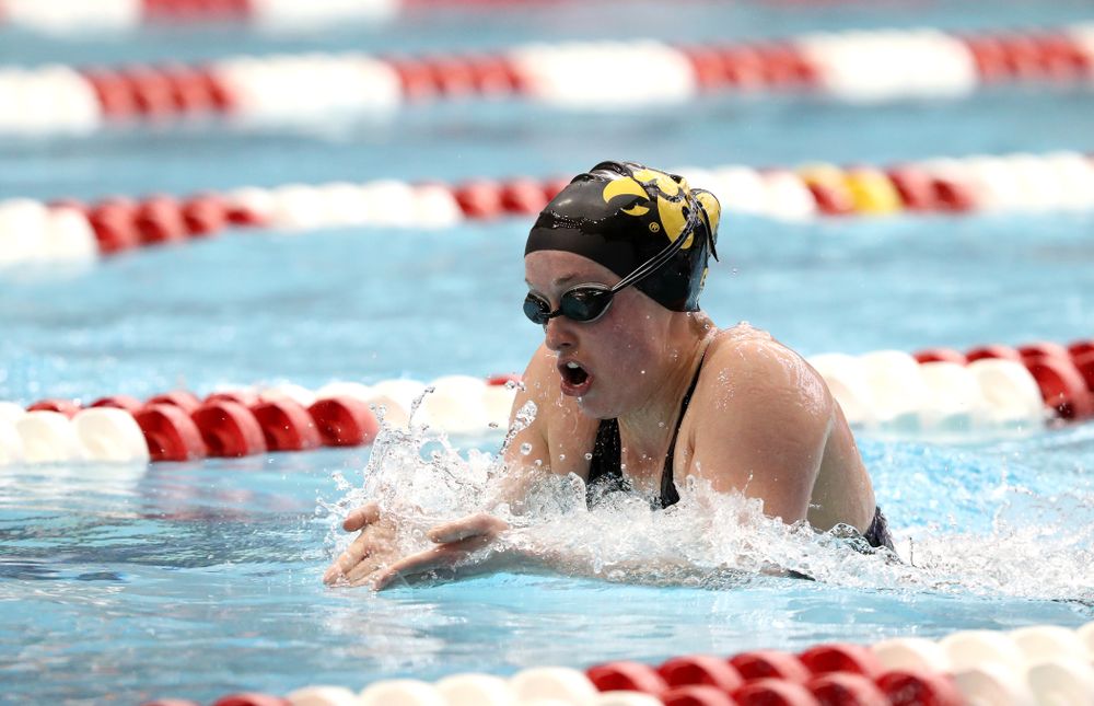 Iowa's Kelsey Drake swims the 200-yard IM during the 2019 Women's Big Ten Swimming and Diving meet Thursday, February 21, 2019 in Bloomington, Indiana. (Brian Ray/hawkeyesports.com)