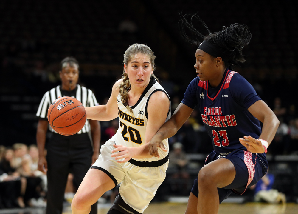 Iowa Hawkeyes guard Kate Martin (20) against Florida Atlantic University Thursday, November 7, 2019 at Carver-Hawkeye Arena. (Brian Ray/hawkeyesports.com)