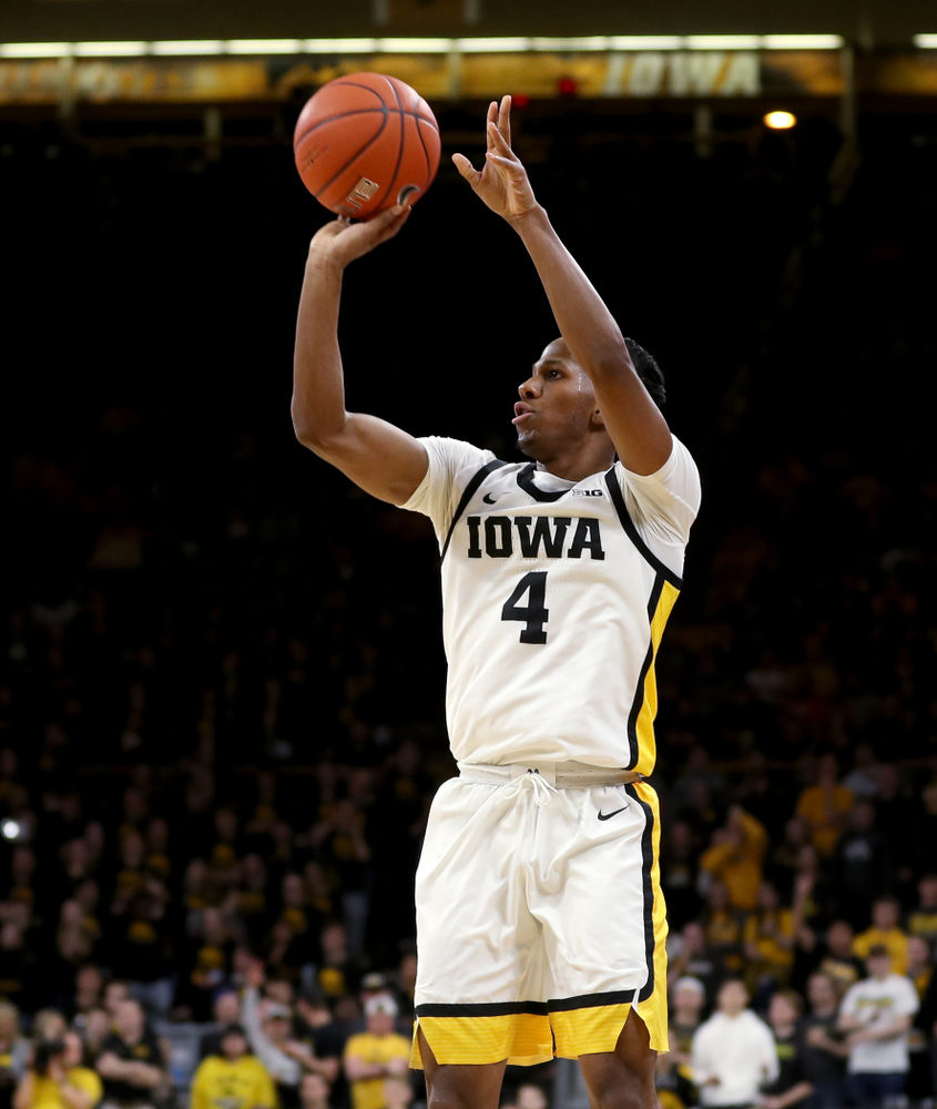 Iowa Hawkeyes guard Bakari Evelyn (4) against the Purdue Boilermakers Tuesday, March 3, 2020 at Carver-Hawkeye Arena. (Brian Ray/hawkeyesports.com)