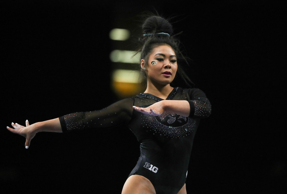 Iowa’s Claire Kaji competes on the beam against Michigan Friday, February 14, 2020 at Carver-Hawkeye Arena. (Brian Ray/hawkeyesports.com)