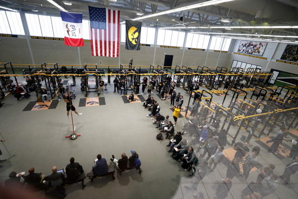 Iowa Hawkeyes fullback Drake Kulick (45) during the team's annual pro day Monday, March 26, 2018 at the Hansen Football Performance Center. (Brian Ray/hawkeyesports.com)