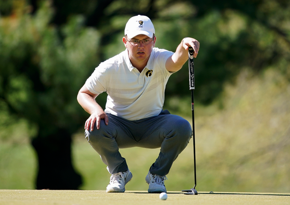 Iowa's Matthew Walker lines up a putt during the first round of the Hawkeye Invitational at Finkbine Golf Course in Iowa City on Saturday, Apr. 20, 2019. (Stephen Mally/hawkeyesports.com)