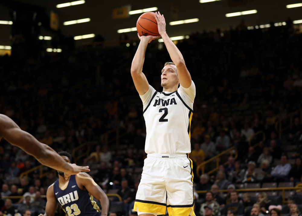 Iowa Hawkeyes forward Jack Nunge (2) against Oral Roberts Friday, November 15, 2019 at Carver-Hawkeye Arena. (Brian Ray/hawkeyesports.com)
