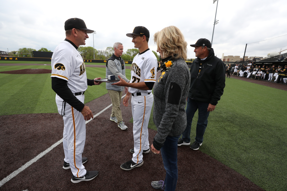 Iowa Hawkeyes Jason Foster (27) during senior day festivities before their game against Michigan State Sunday, May 12, 2019 at Duane Banks Field. (Brian Ray/hawkeyesports.com)