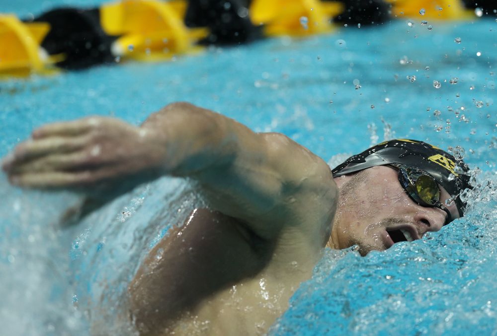 Iowa's Tom Schab swims the 500 yard freestyle Thursday, November 15, 2018 during the 2018 Hawkeye Invitational at the Campus Recreation and Wellness Center. (Brian Ray/hawkeyesports.com)