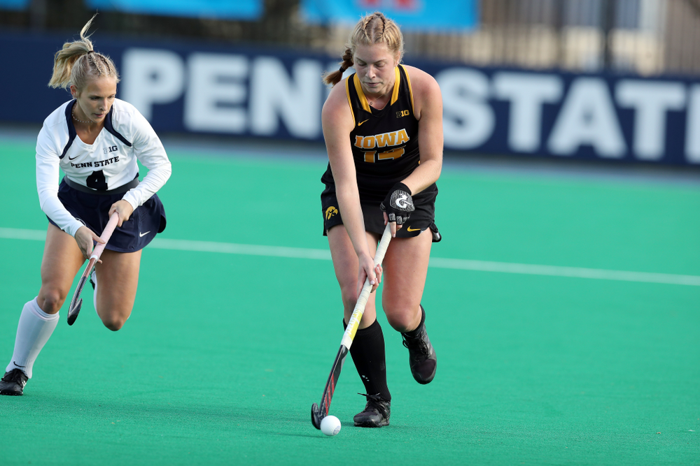 Iowa Hawkeyes Lokke Stribos (14) against Penn State in the 2019 Big Ten Field Hockey Tournament Championship Game Sunday, November 10, 2019 in State College. (Brian Ray/hawkeyesports.com)