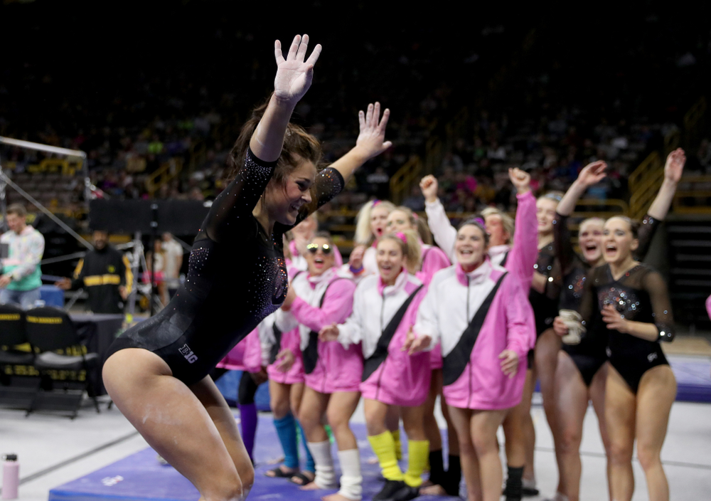 Iowa’s Erin Castle competes on the beam against Michigan Friday, February 14, 2020 at Carver-Hawkeye Arena. (Brian Ray/hawkeyesports.com)